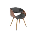 Modern Single Chair With Wooden Frame Black Leather Seat And Light Wooden Legs