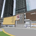 Modern Commercial Complex Exterior With High Rise Towers And Retail Facilities Design