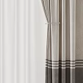 Double Layer Gray Curtains With White Sheer Inner And Vertical Stripes Design For Home 3d model