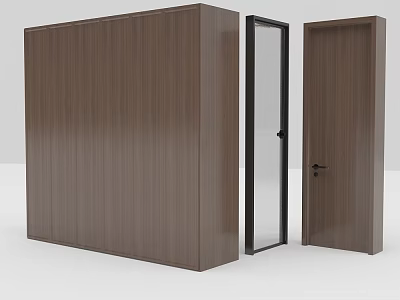 Wooden Swing Door With Glass Panel And Modern Design Structure 3d model