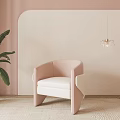 Pink Curved Accent Chair With Potted Plant And Hanging Lamp On Pastel Wall Rug