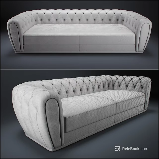Light Colored Tufted Two Seater Sofa With Modern Upholstered Fabric Armrest Design 3d model