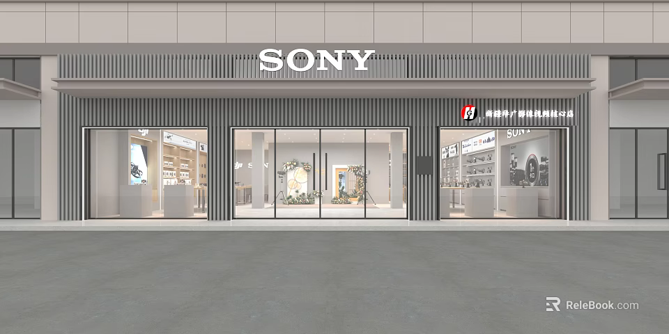 Sony Retail Store Front With Glass Doors Window Displays Modern Design 3d model 