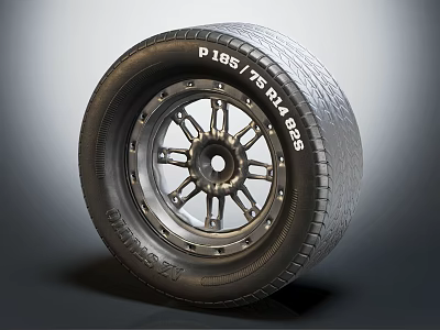 Car Tire With P195 75R14 65S Metallic Spoke Wheel Rim Design 3d model Car Tire With P195 75R14 65S Metallic Spoke Wheel Rim Design 3d model