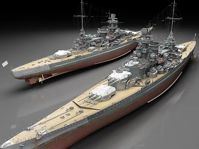 Detailed Historical Warship Models With Turrets Masts And Side By Side 3d model