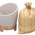 Stylish White Planter With Wooden Base And Burlap Sack With Rope Knot