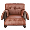 Tufted Brown Leather Single Sofa with Wooden Legs Modern Design