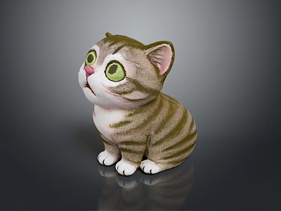 Cute Striped Cat Game Movie Character With Big Green Eyes 3D Model Sitting Pose 3d model