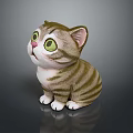 Cute Striped Cat Game Movie Character With Big Green Eyes 3D Model Sitting Pose