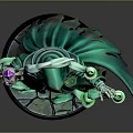 Fantasy Wizard In Green Robe Holding Magical Staff With Purple Crystal And Swirling Smoke