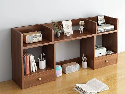 Wooden Storage Shelf With Multiple Compartments Drawers For Books And Decorations 3d model