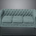 Classic Three Seat Light Blue Tufted Sofa With Rolled Arms And Metal Studs