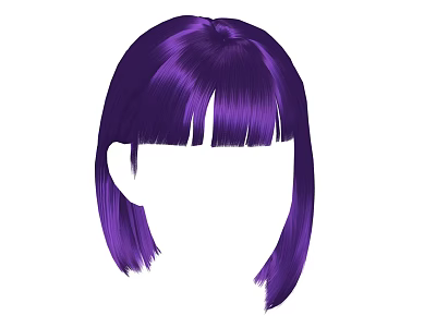 Vibrant Purple Straight Wig with Blunt Bangs and Shoulder Length Hairstyle Design 3d model