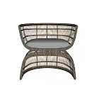 Modern Rattan Leisure Chair With Curved Frame And Gray Cushion Design