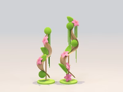 Decorative DP Device with Green Structure Pink Flowers and Leaves for 3d model