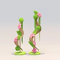 Decorative DP Device with Green Structure Pink Flowers and Leaves for