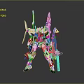 White And Blue Mecha Robot Model With Winged Armor And Weapon Parts