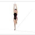 Women in Black and Pink Swimsuits Posing Three Angles One Leg Stance Arms Raised