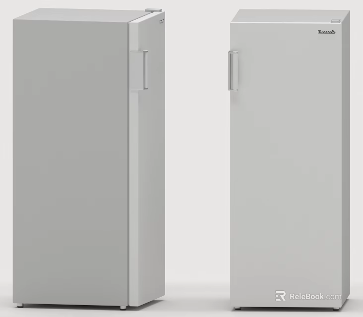 Two Grey Upright Household Appliances With Modern Design And Silver Handles 3d model 