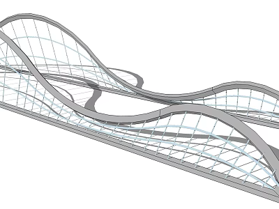 Modern Curved Bridge Design With Steel Frame And Net Structure Elements 3d model