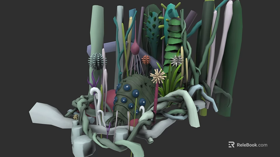 Abstract Organic Creatures With Colorful Plant Like Structures And Tentacles In 3D Render 3d model 