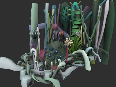 Abstract Organic Creatures With Colorful Plant Like Structures And Tentacles In 3D Render 3d model