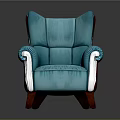 Turquoise Leather Armchair with Silver Armrests and Brown Wooden Legs Classic Design