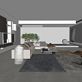Modern Basement Interior Design With Comfortable Sofa Coffee Table And Potted Plant