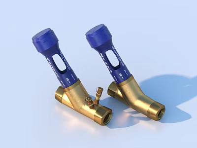 Brass Pipe Valves With Blue Top Handles For Industrial Plumbing Use 3d model