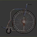 Blue Wheelchair With Metal Frame And Spoked Wheels On Dark Surface
