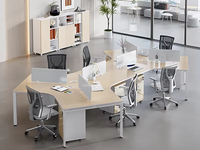 Modern Office Workspace With Combination Desks Ergonomic Chairs Computer Monitors And Storage Cabinets 3d model