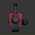 Futuristic Mechanical Weapon With Red And Silver Metallic Finish And Cannon Barrel