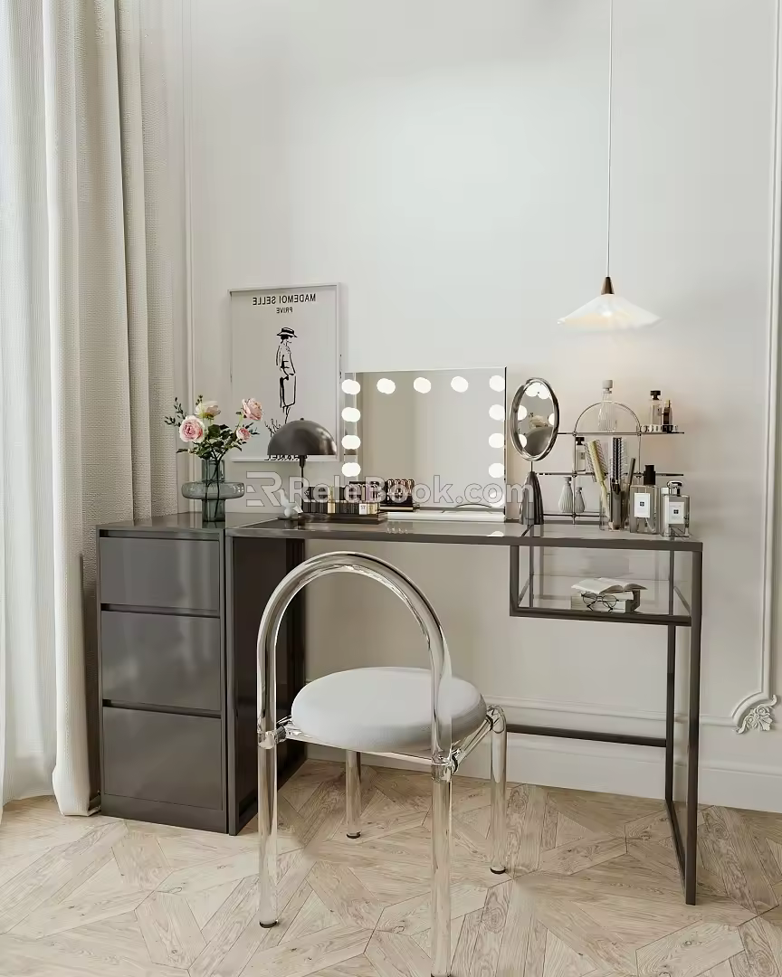Modern Dressing Table Makeup Stool Combination 3d model