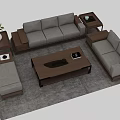 Modern Sofa And Coffee Table Set With Wooden Frame Gray Cushions And Side Tables 3d model