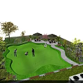 Spacious Rooftop Mini Golf Courtyard Design With Lush Greenery And Comfortable Outdoor Leisure Area
