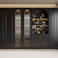Elegant Modern Black Bookcase With Glass Doors And Arched Decorative Elements 3d model