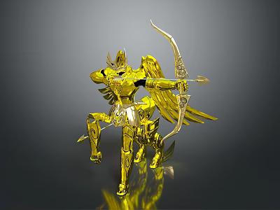 Mythical Game Movie Character In Golden Armor With Bow And Wings 3d model
