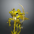 Mythical Game Movie Character In Golden Armor With Bow And Wings