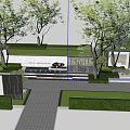 Modern Landscape Feature Wall Design With Trees Lawn And Paved Ground 3d model