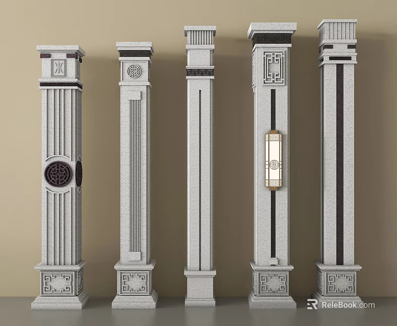 Traditional Chinese Decorative Stone Pillars With Carved Patterns And Intricate Designs 3d model 