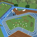 Serene Residential Landscape With Curved Pathways Green Lawns Wooden Deck And Trees