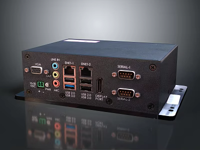 Black Electronic Multi Interface Hub With HDMI USB LAN RS232 VGA Connectivity Ports 3d model
