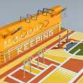Outdoor Sports Equipment on Yellow Wall with Horizontal Bars Parallel Bars and Activity Ground Area