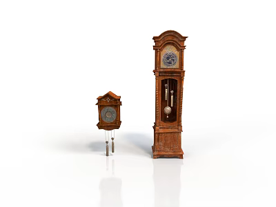 Vintage Wooden Grandfather And Mantel Clocks With Pendulum And Classic Dial Design 3d model