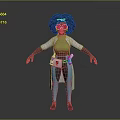 Woman with curly afro hairstyle wearing green top white coat blue pants and utility belt