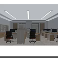Bright Modern Public Office Space With Desks Computers Office Chairs And Linear Ceiling Lights 3d model