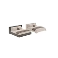 Double Bed with Soft Pillows and Striped Throw Blanket in Light and Gray Tones