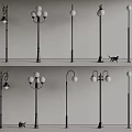 Outdoor Lights Featuring Various Lamp Post Designs And Single Multiple Bulb Styles 3d model