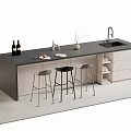 Modern Bar Counter Design With Black Countertop White Cabinets And Metal Stools