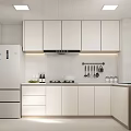 Modern Kitchen Interior With White Cabinets Island Refrigerator And Range Hood